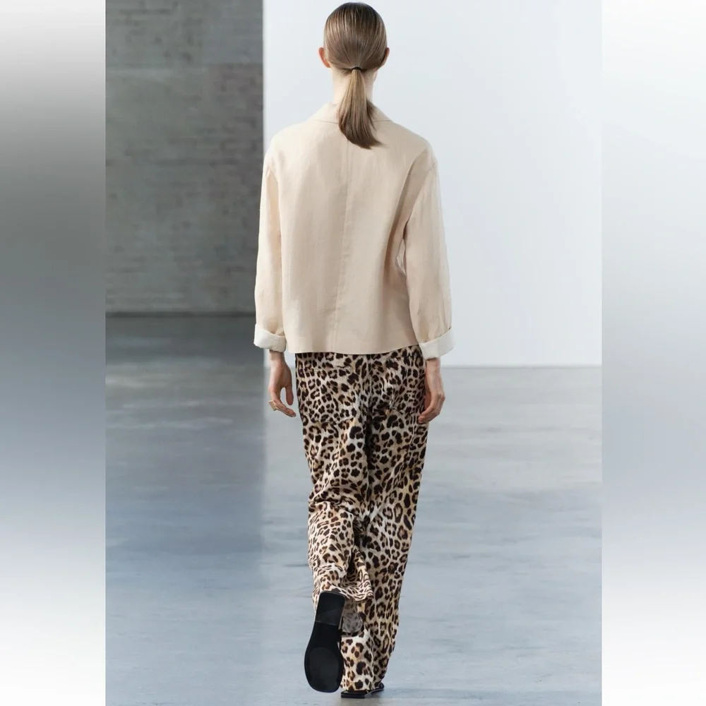 Zara 100% Linen Blazer Jacket Coat Beige Cream Neutral ZW Collection lined S NWT - Picture 11 of 16